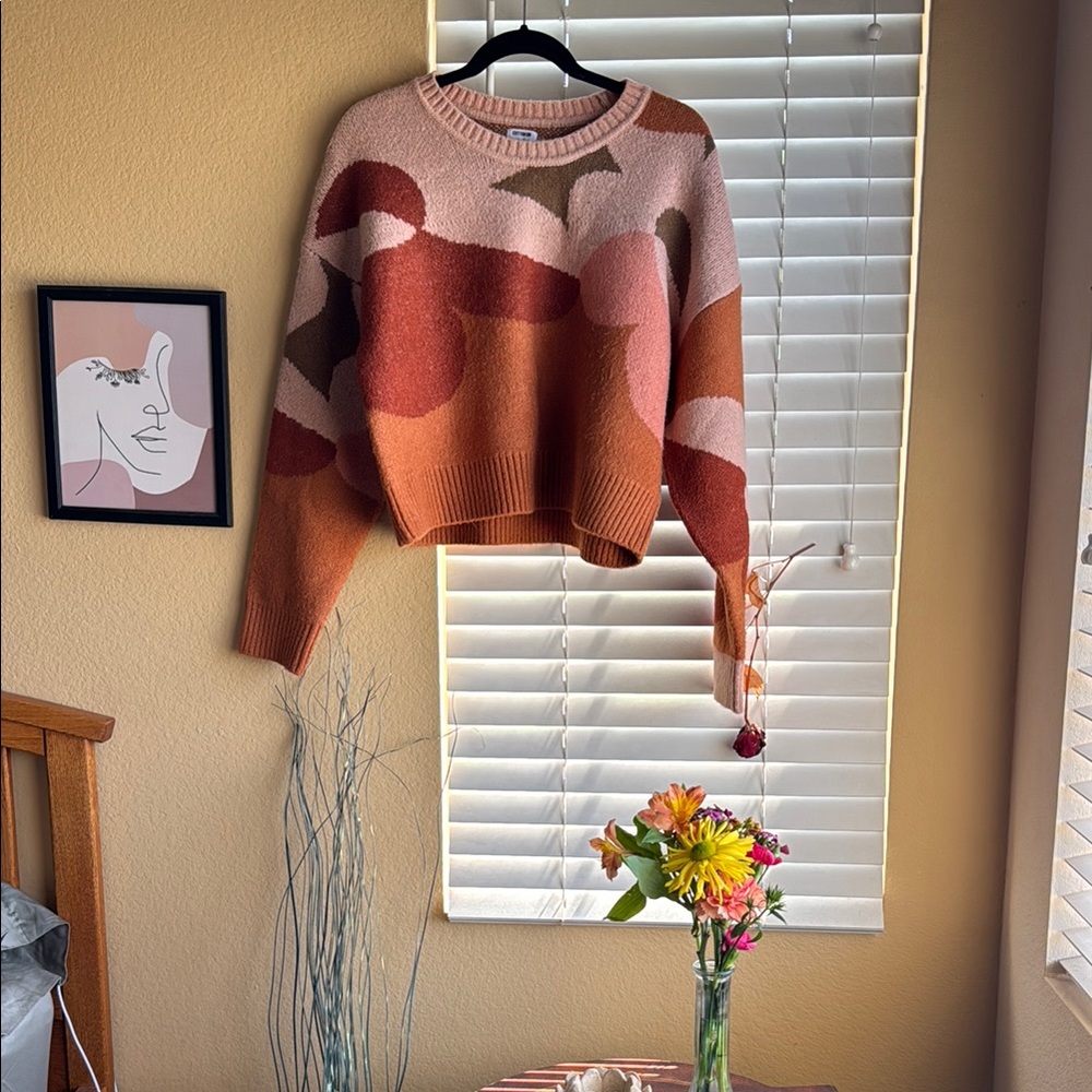 Cotton On Pink and Brown Crew Neck Sweater
